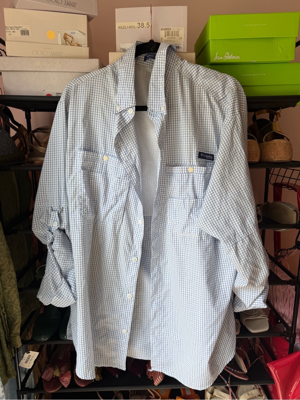Columbia Light Blue and White Checked Men's Shirt Jacket